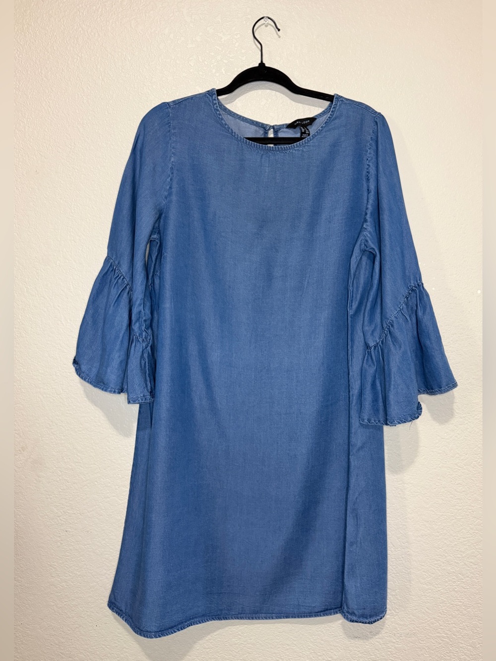 Boho Denim Blue Bell Sleeve Shift Dress Size US 12